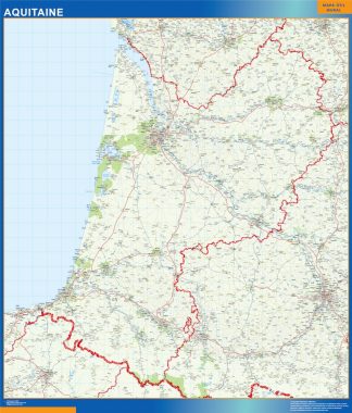 Mapa Aquitaine en Francia enmarcado plastificado