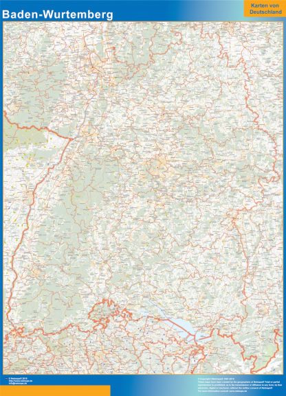 Mapa Baden-Wurtemberg enmarcado plastificado