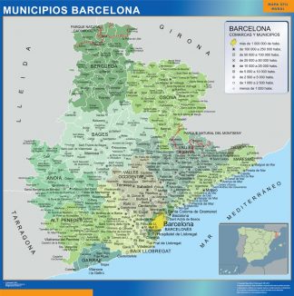 Mapa Barcelona por municipios enmarcado plastificado