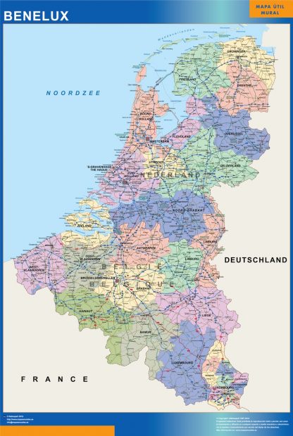 Mapa Benelux enmarcado plastificado
