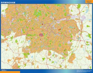 Mapa Birmingham enmarcado plastificado