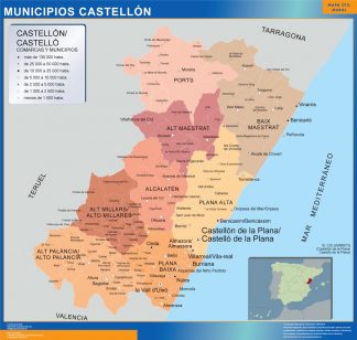 Mapa Castellon por municipios enmarcado plastificado
