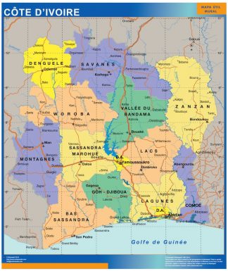 Mapa Costa Marfil enmarcado plastificado