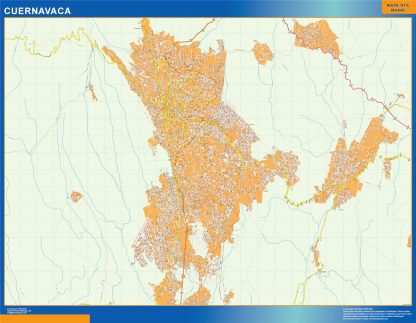 Mapa Cuernavaca en Mexico enmarcado plastificado