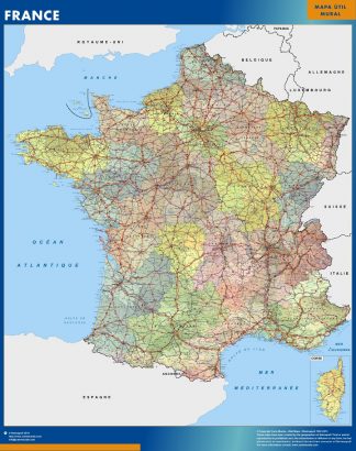 Mapa Francia enmarcado plastificado