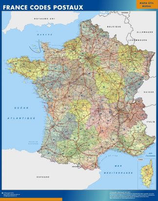 Mapa Francia Codigos Postales enmarcado plastificado