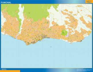Mapa Funchal en Portugal enmarcado plastificado