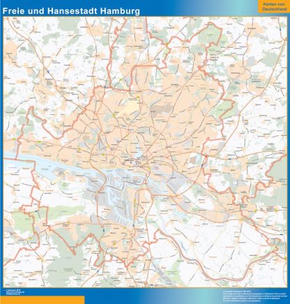 Mapa Hamburgo enmarcado plastificado