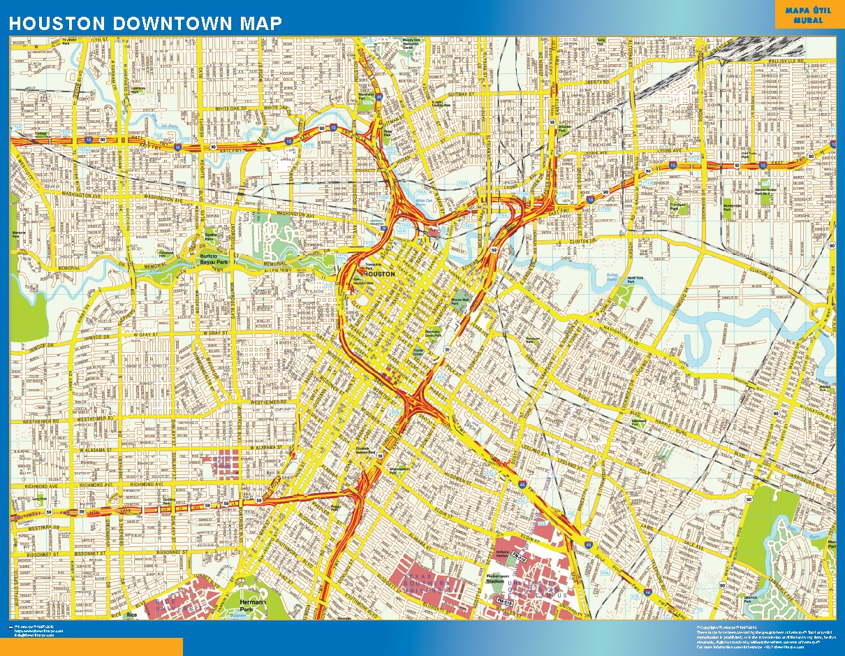 Mapa Houston downtown Comprar mapas murales de pared
