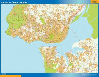 Mapa Lisboa Grande Area en Portugal enmarcado plastificado