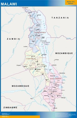 Mapa Malawi enmarcado plastificado