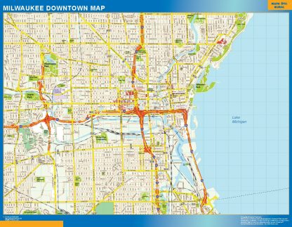 Mapa Milwaukee downtown enmarcado plastificado