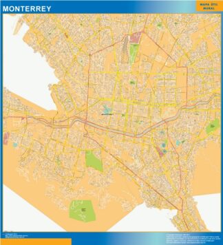 Mapa Monterrey Centro en Mexico enmarcado plastificado