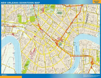 Mapa New Orleans downtown enmarcado plastificado