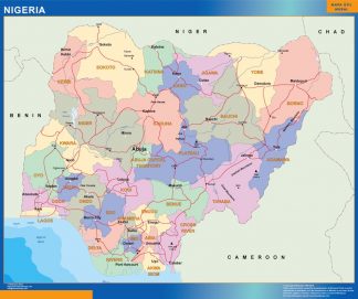 Mapa Nigeria enmarcado plastificado