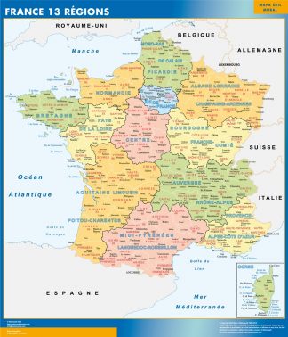 Mapa Nuevas Regiones Francia enmarcado plastificado