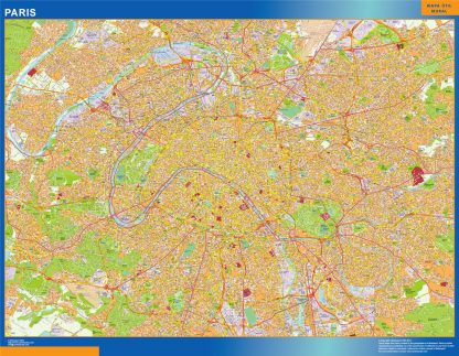 Mapa Paris en Francia enmarcado plastificado