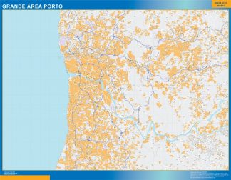 Mapa Porto Grande Area en Portugal enmarcado plastificado