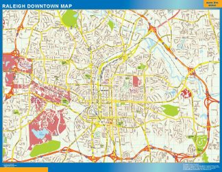 Mapa Raleigh downtown enmarcado plastificado