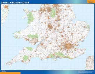 Mapa Reino Unido Sur carreteras enmarcado plastificado
