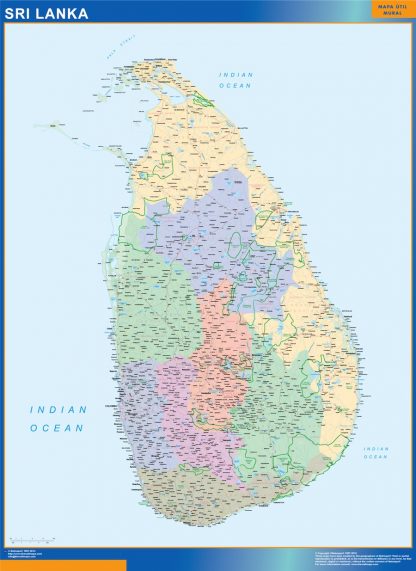 Mapa Sri Lanka enmarcado plastificado
