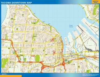 Mapa Tacoma downtown enmarcado plastificado