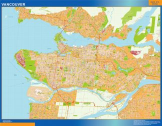 Mapa Vancouver en Canada enmarcado plastificado