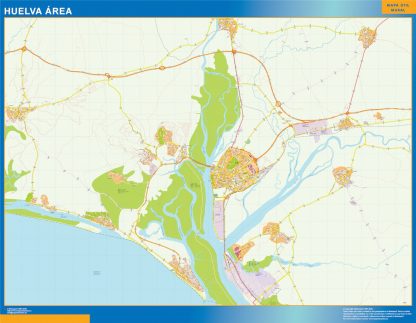 Mapa carreteras Huelva Area enmarcado plastificado