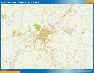 Mapa carreteras Santiago Compostela Area enmarcado plastificado