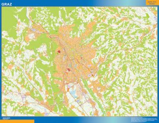 Mapa de Graz en Austria enmarcado plastificado