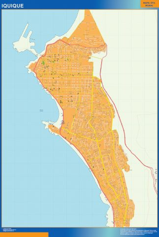 Mapa de Iquique en Chile enmarcado plastificado