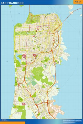 Mapa de San Francisco enmarcado plastificado