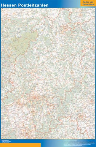 Mapa región Hessen codigos postales enmarcado plastificado