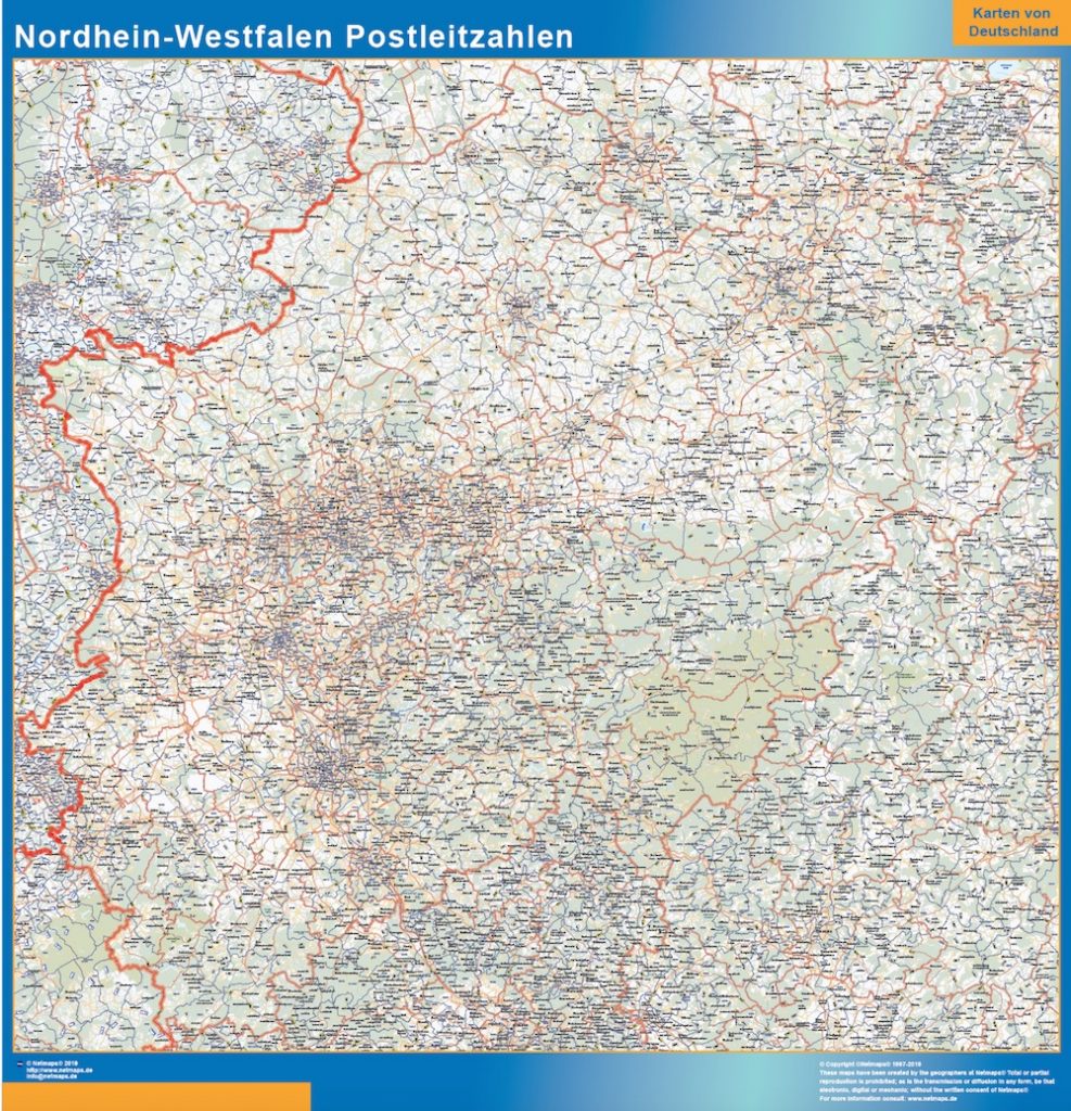 Mapa región Nordrhein-Westfalen codigos postales