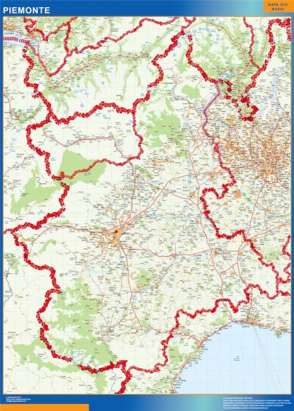 Mapa región Piemonte enmarcado plastificado