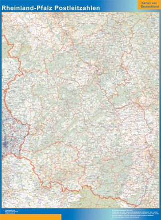 Mapa región Rheinland-Pfalz codigos postales enmarcado plastificado